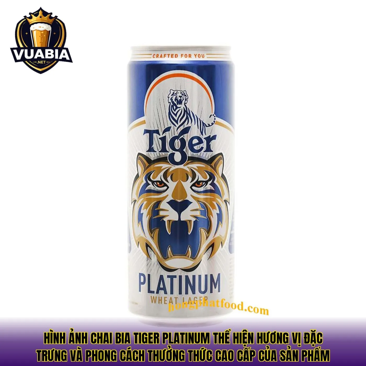 Hình ảnh chai bia Tiger Platinum thể hiện hương vị đặc trưng và phong cách thưởng thức cao cấp của sản phẩm