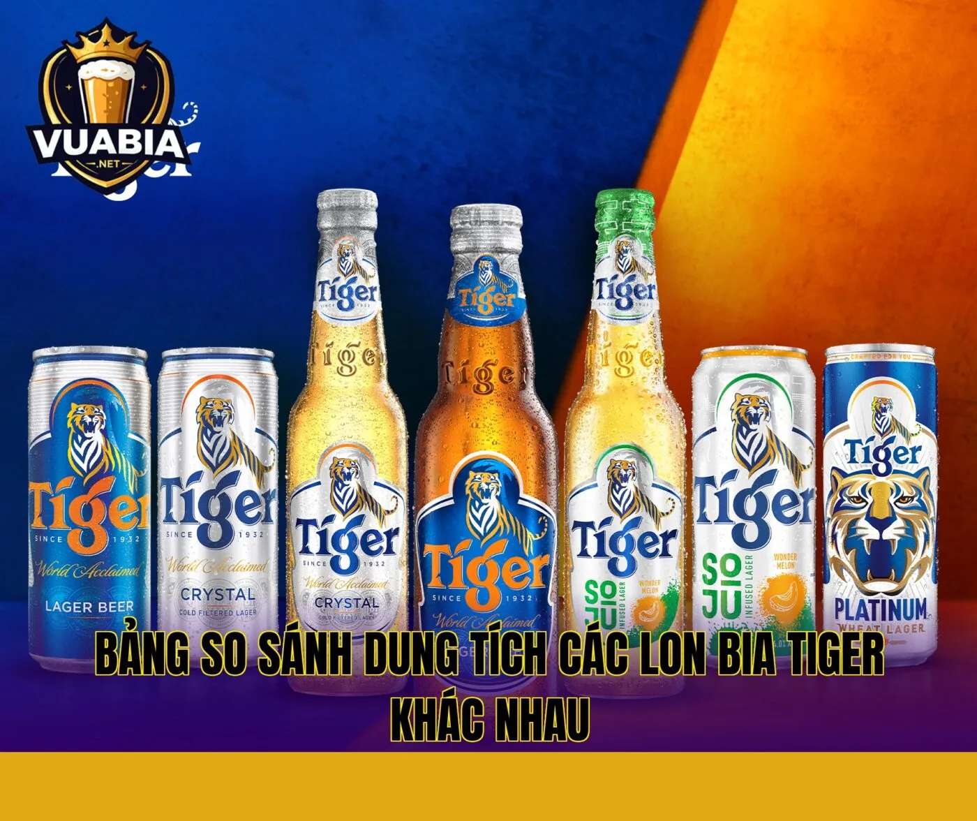 Bảng so sánh dung tích các lon bia Tiger khác nhau