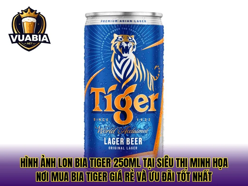 Hình ảnh lon bia Tiger 250ml tại siêu thị minh họa nơi mua bia Tiger giá rẻ và ưu đãi tốt nhất