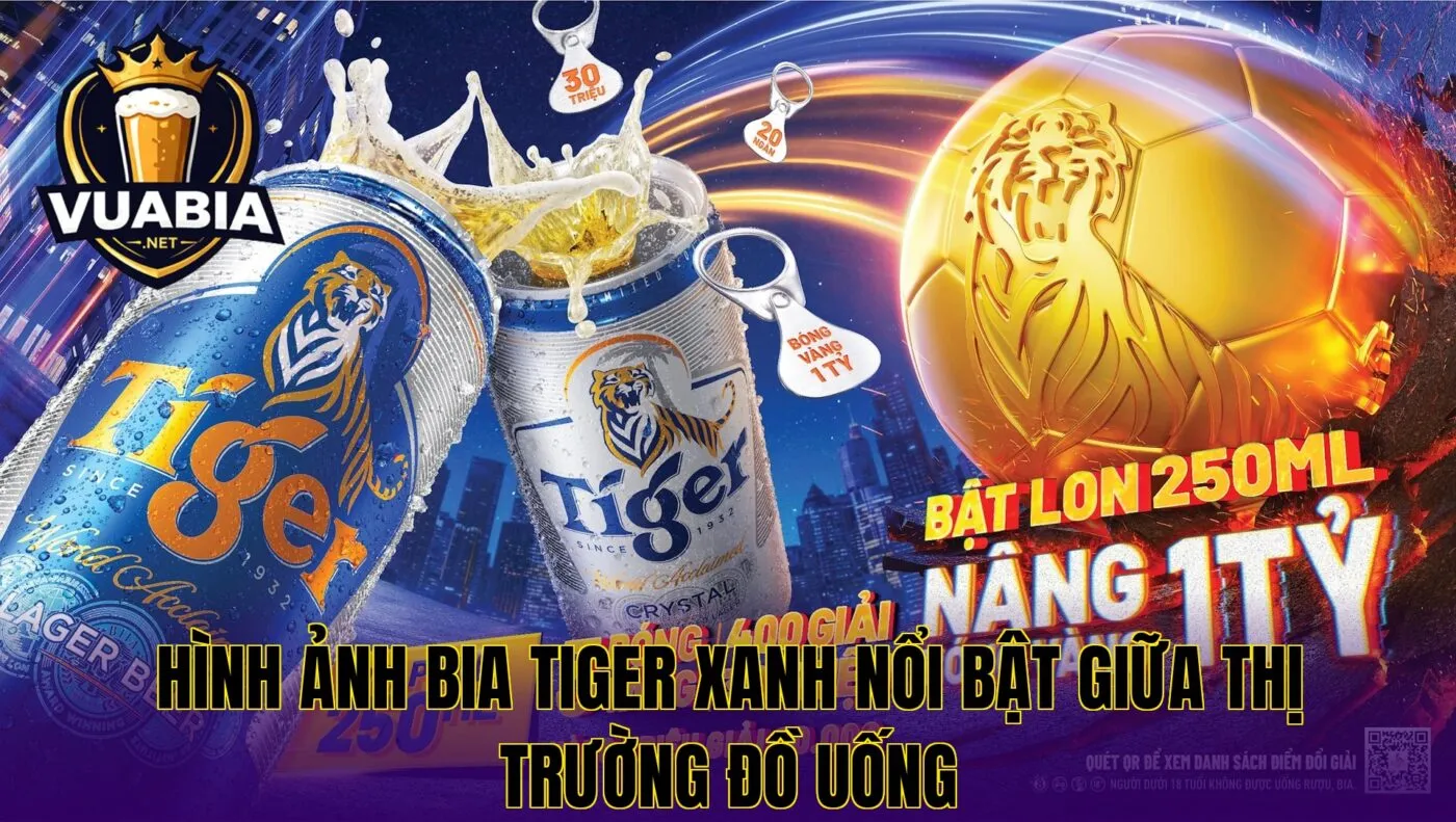 Hình ảnh bia Tiger xanh nổi bật giữa thị trường đồ uống