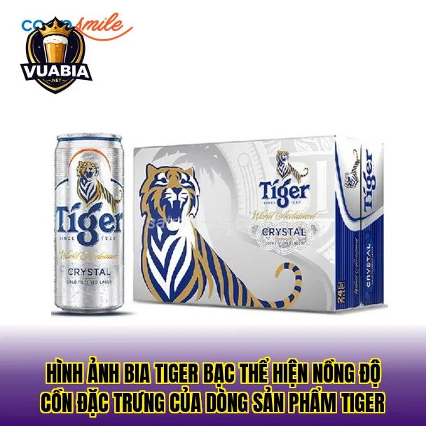 Hình ảnh bia Tiger Bạc thể hiện nồng độ cồn đặc trưng của dòng sản phẩm Tiger