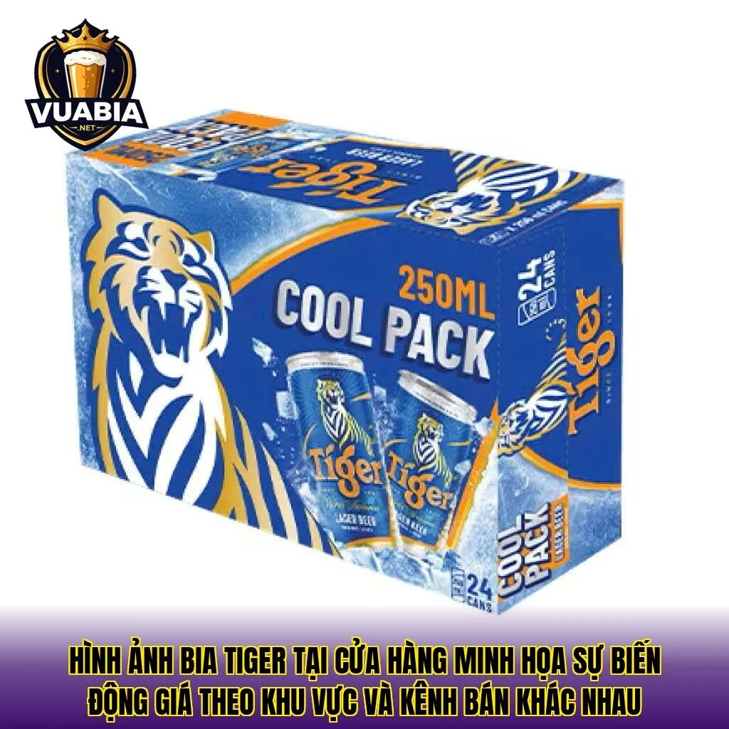 Hình ảnh bia Tiger tại cửa hàng minh họa sự biến động giá theo khu vực và kênh bán khác nhau