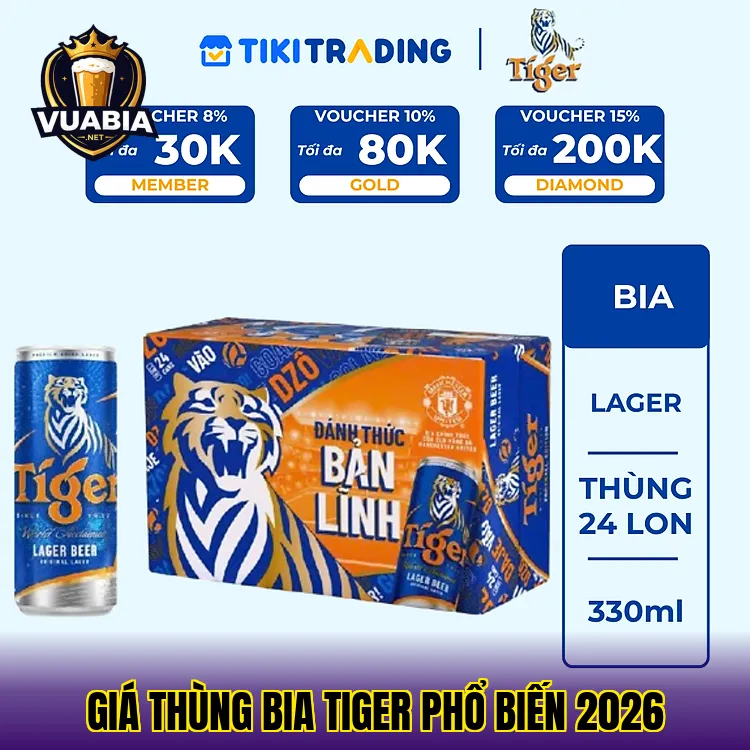 Giá thùng bia Tiger phổ biến 2026